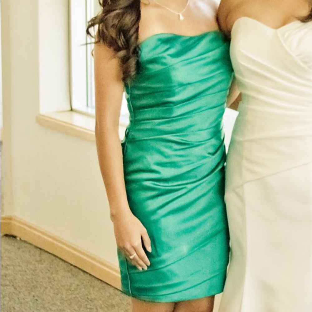 David’s Bridal strapless teal dress